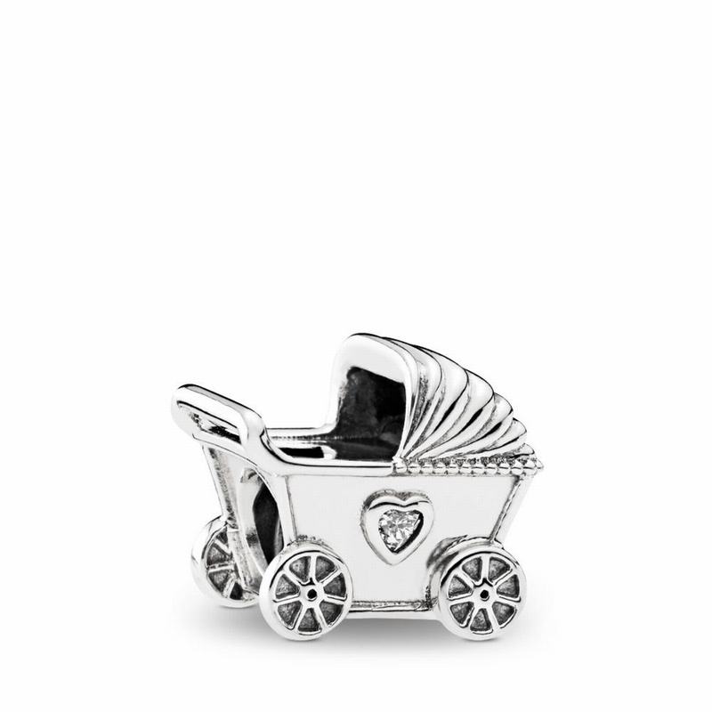 Pandora Baby's Pram Charm - Sterling Silver/Cubic Zirconia - Canada | XB1737UN